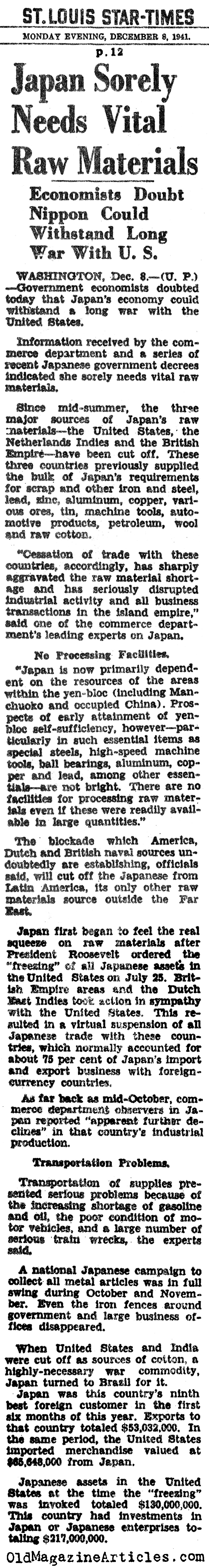 Japan Could Not Afford to Go to War (St. Louis Star-Times, 1941)