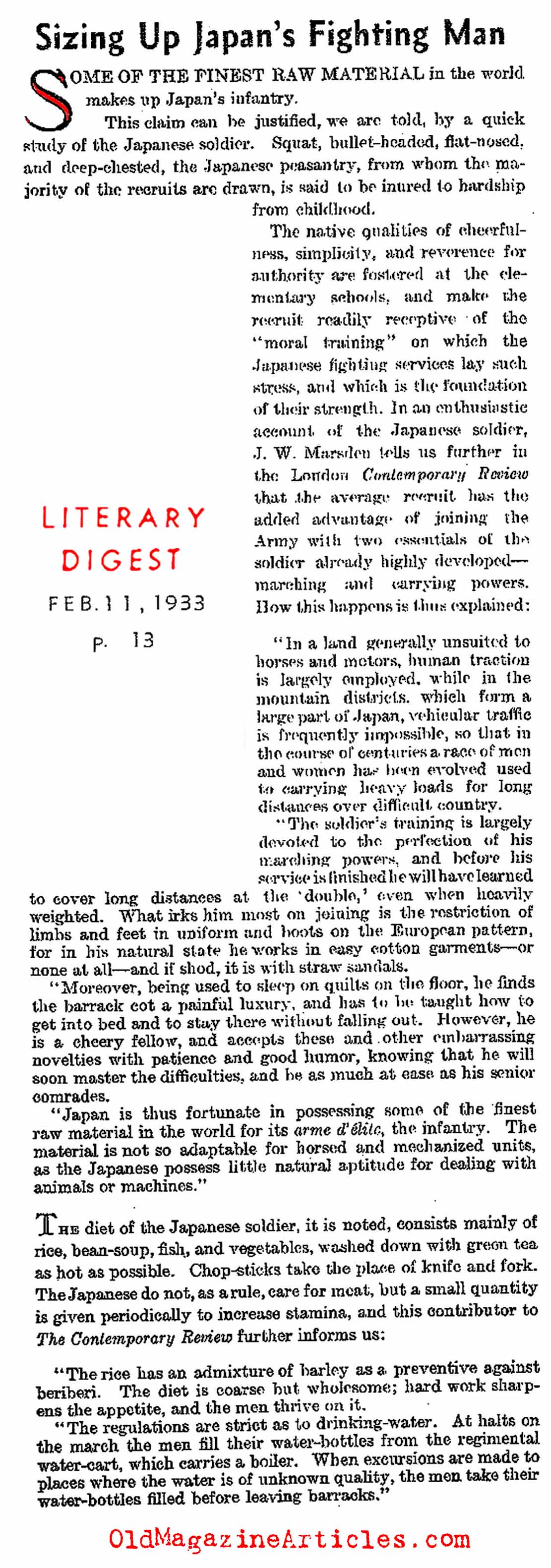 The Japanese Soldier In China (Literary Digest, 1933)