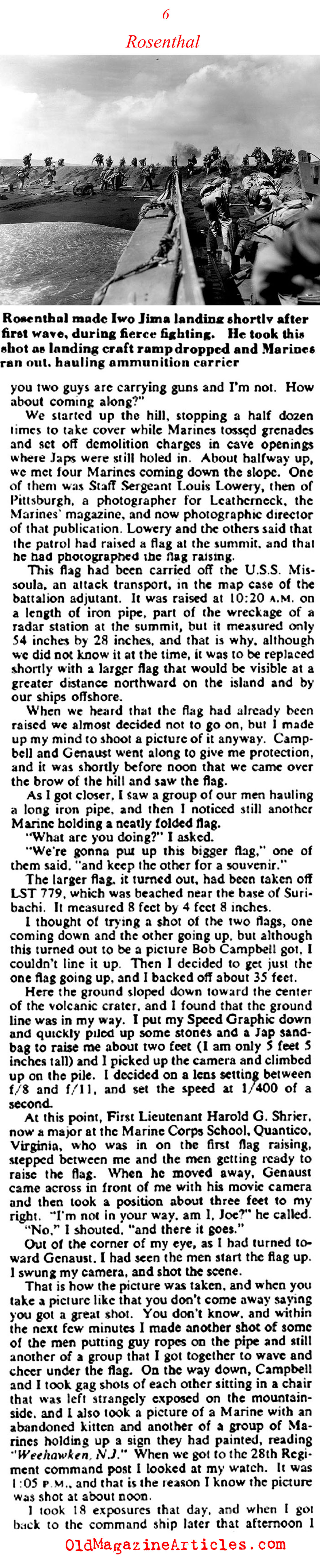 Joe Rosenthal on Iwo Jima (Collier's Magazine, 1955)