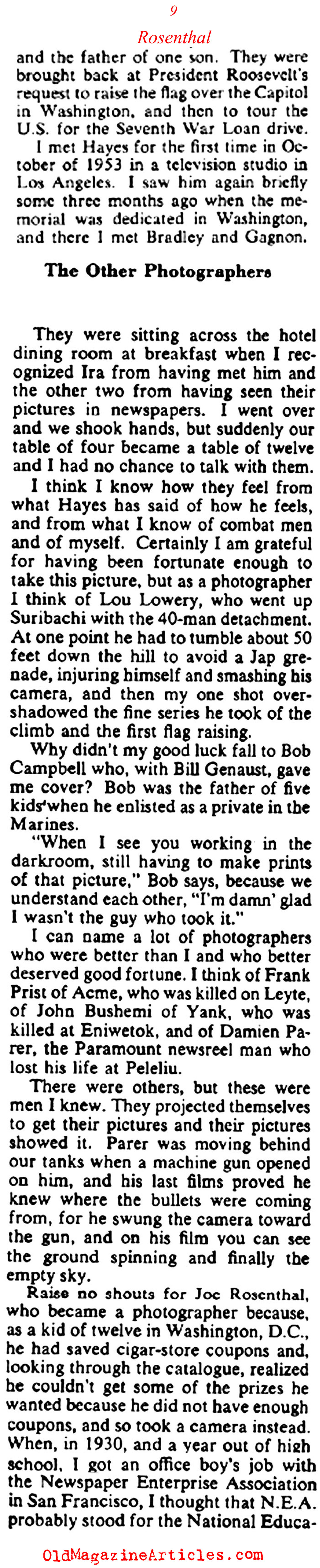 Joe Rosenthal on Iwo Jima (Collier's Magazine, 1955)