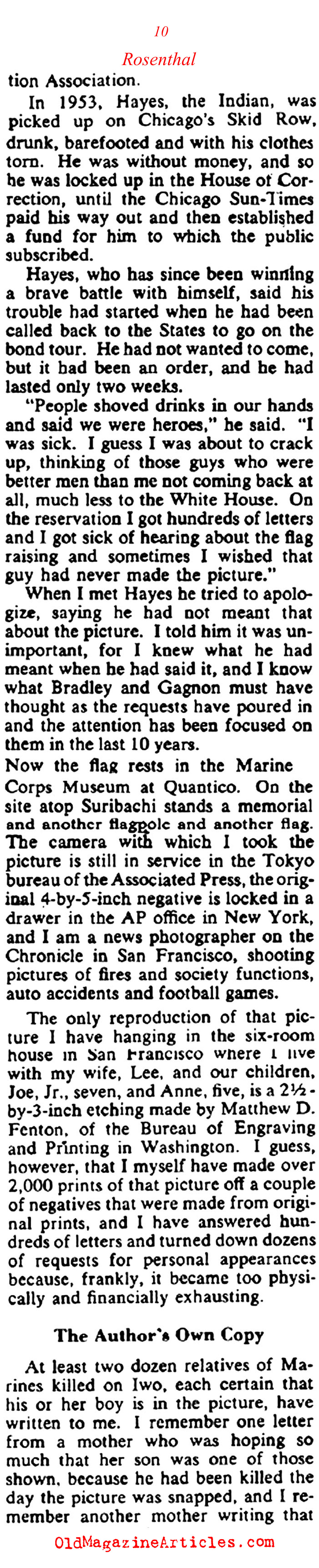 Joe Rosenthal on Iwo Jima (Collier's Magazine, 1955)