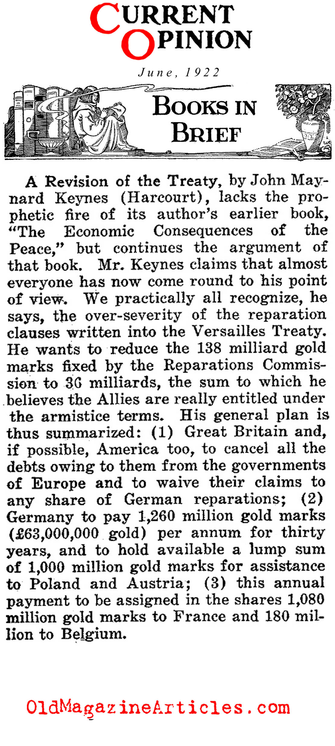 John Maynard Keynes on the Versailles Treaty (Current Opinion, 1922)