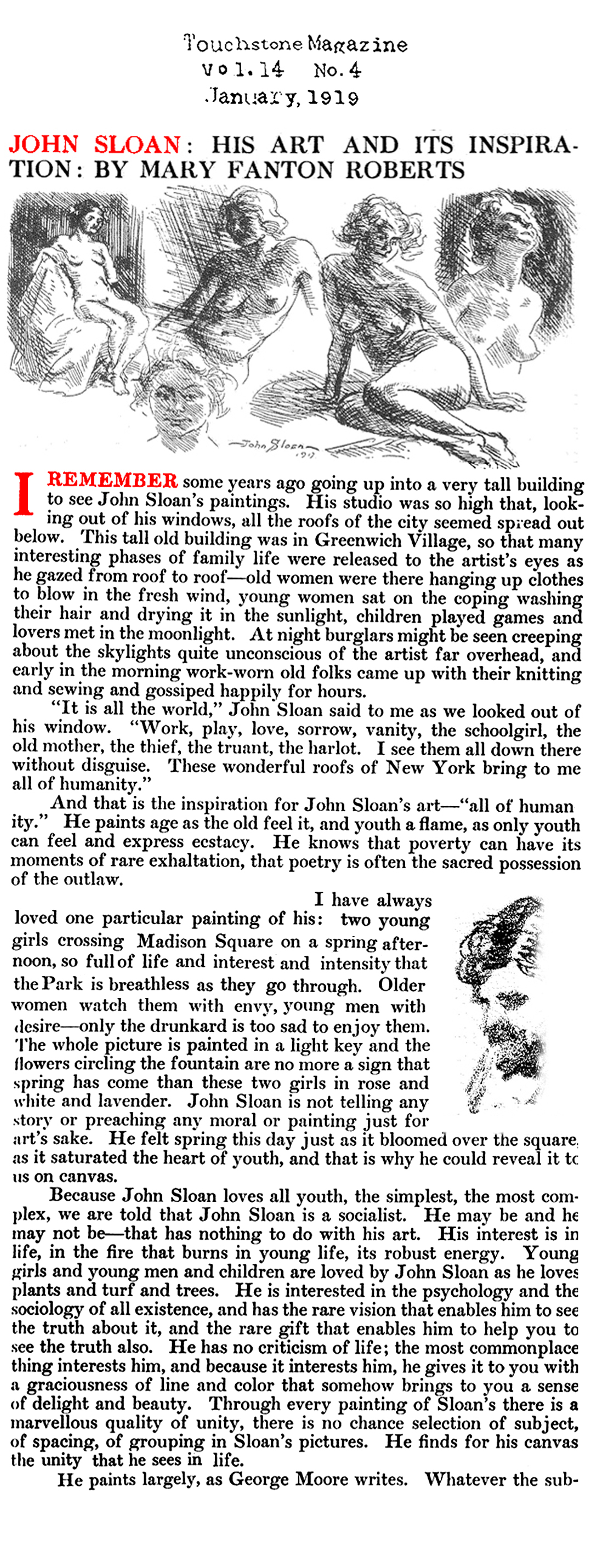 Artist of the Ashcan School: John Sloan  (Touchstone Magazine, 1919)