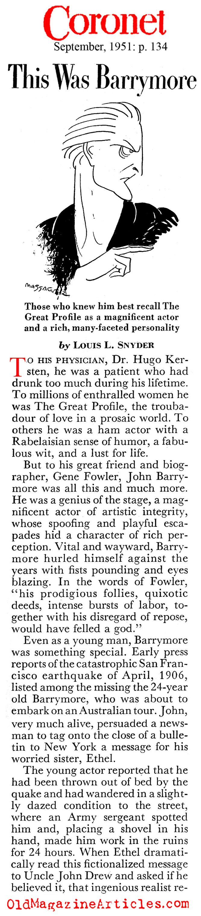 John Barrymore (Coronet Magazine, 1951)