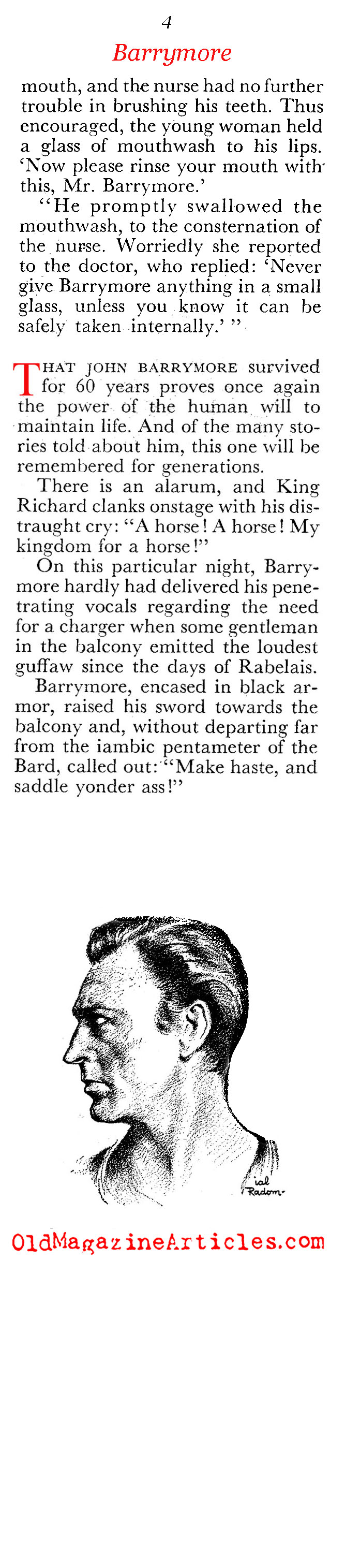 John Barrymore (Coronet Magazine, 1951)
