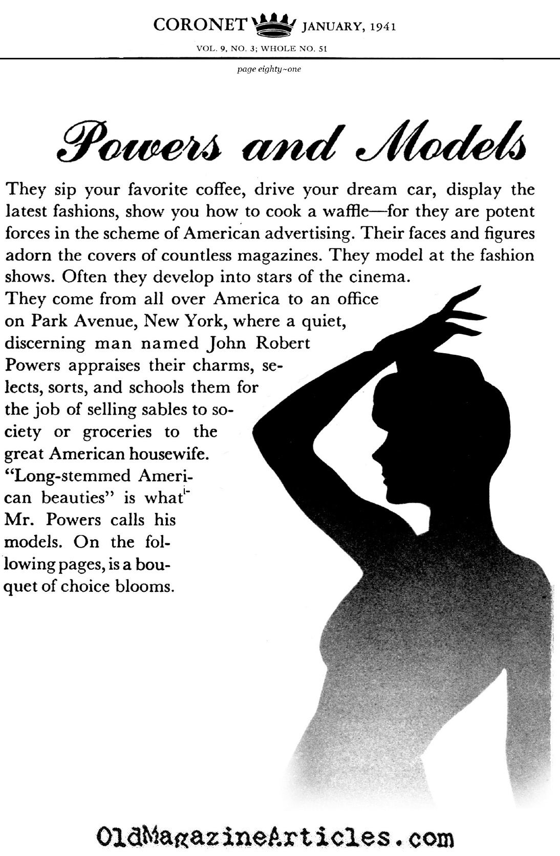 The John Powers Modeling Agency (Coronet Magazine, 1941)