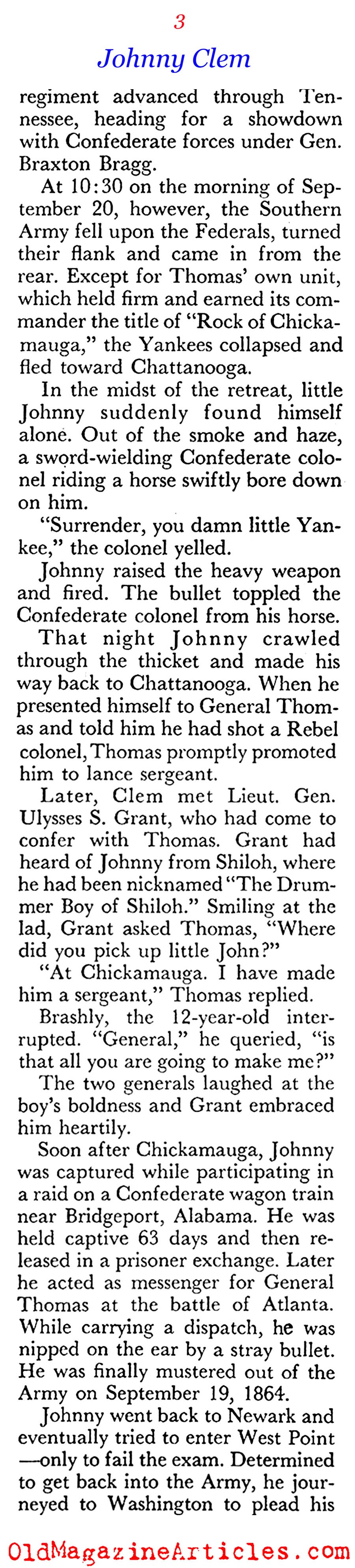 A Boy in the Union Army (Coronet Magazine, 1960)