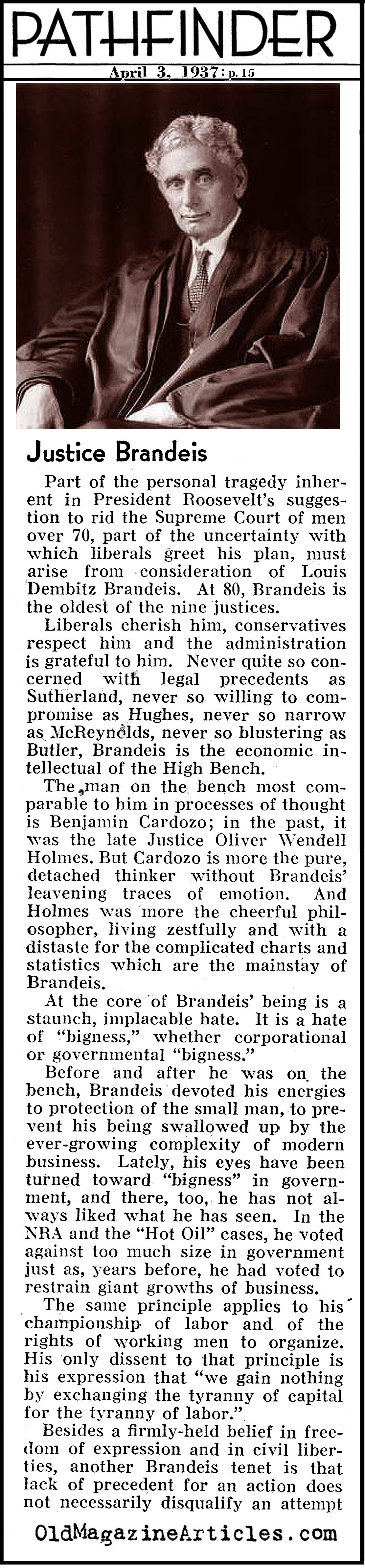 Justice Louis D. Brandeis (Pathfinder Magazine, 1937)