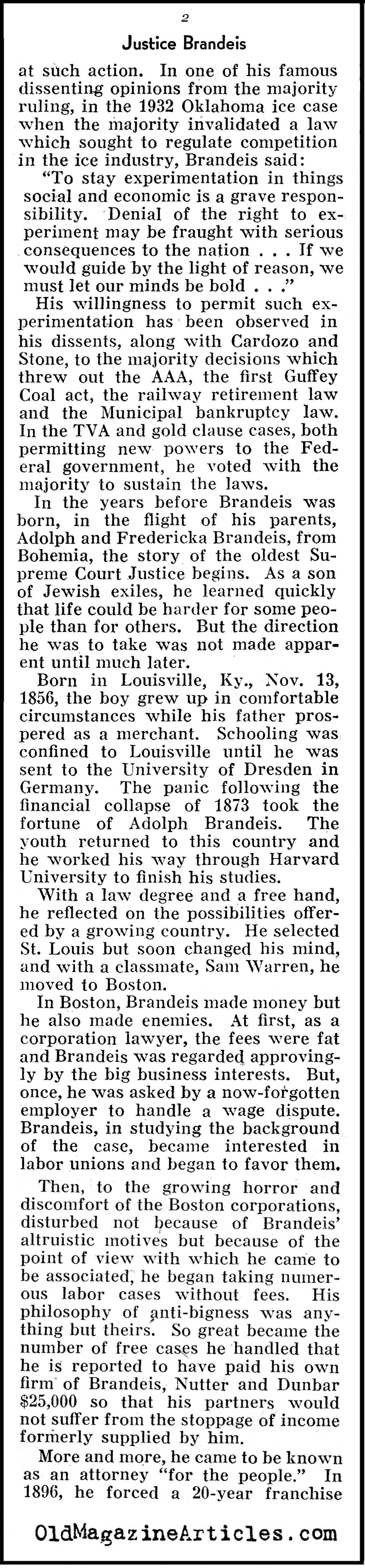 Justice Louis D. Brandeis (Pathfinder Magazine, 1937)
