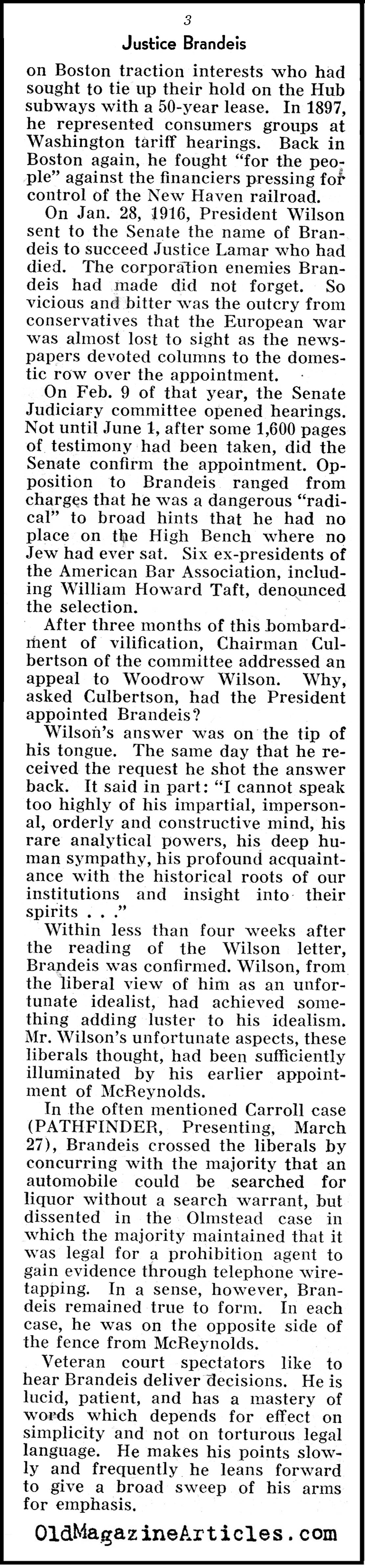 Justice Louis D. Brandeis (Pathfinder Magazine, 1937)