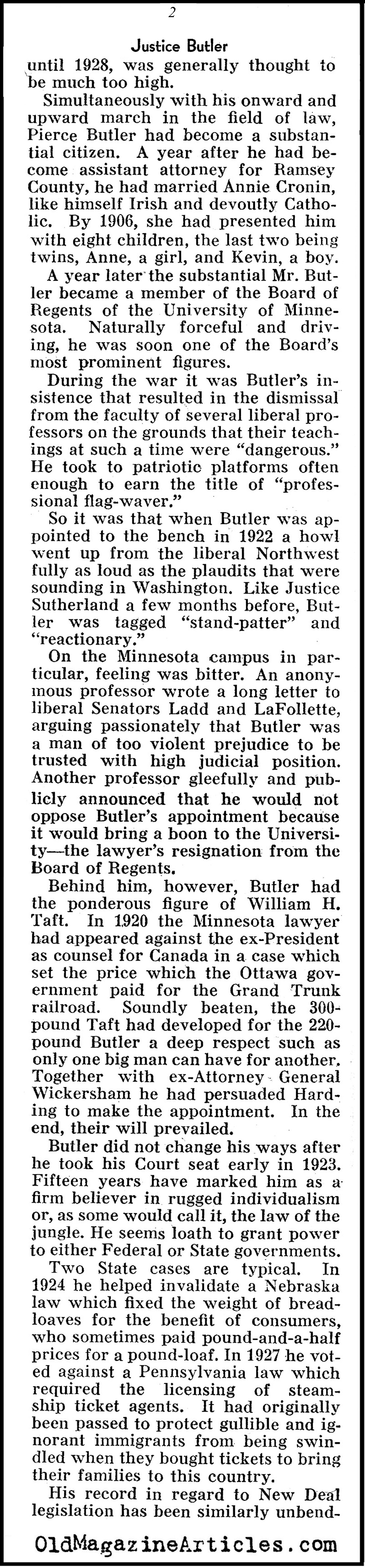Justice Pierce Butler (Pathfinder Magazine, 1937)