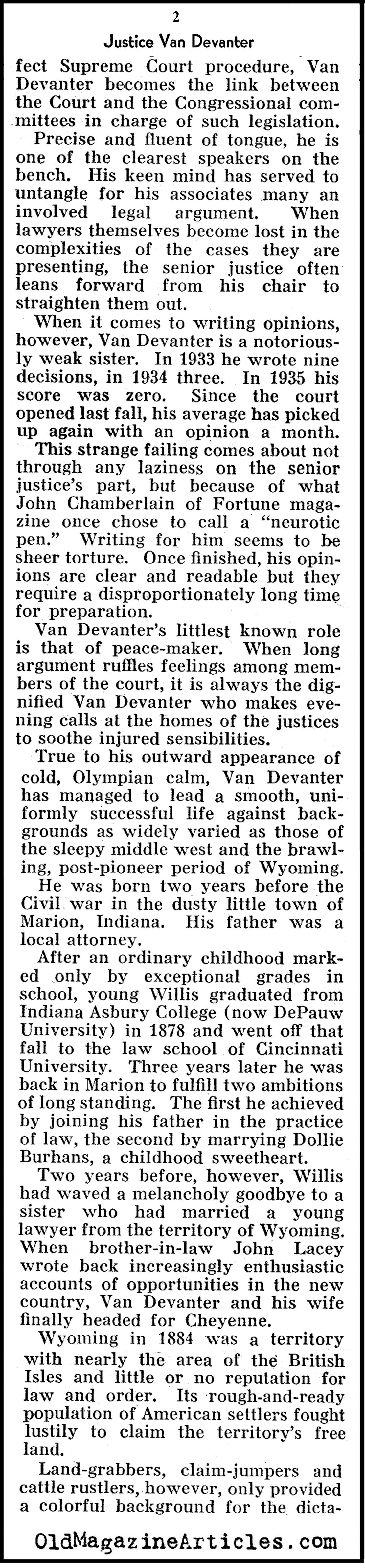 Justice Willis Van Devanter (Pathfinder Magazine, 1937)