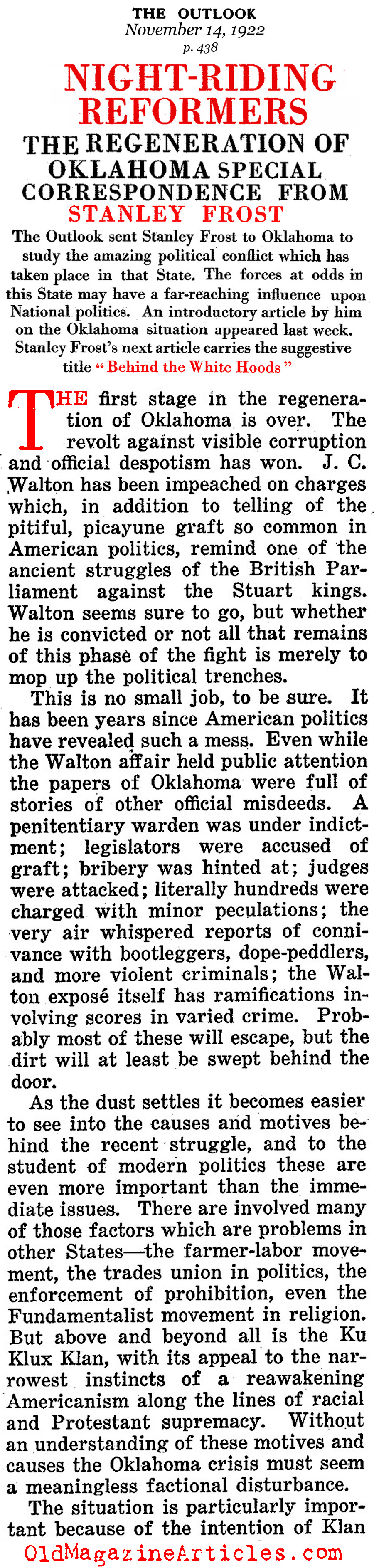 The KKK in Oklahoma  (The Outlook, 1922)