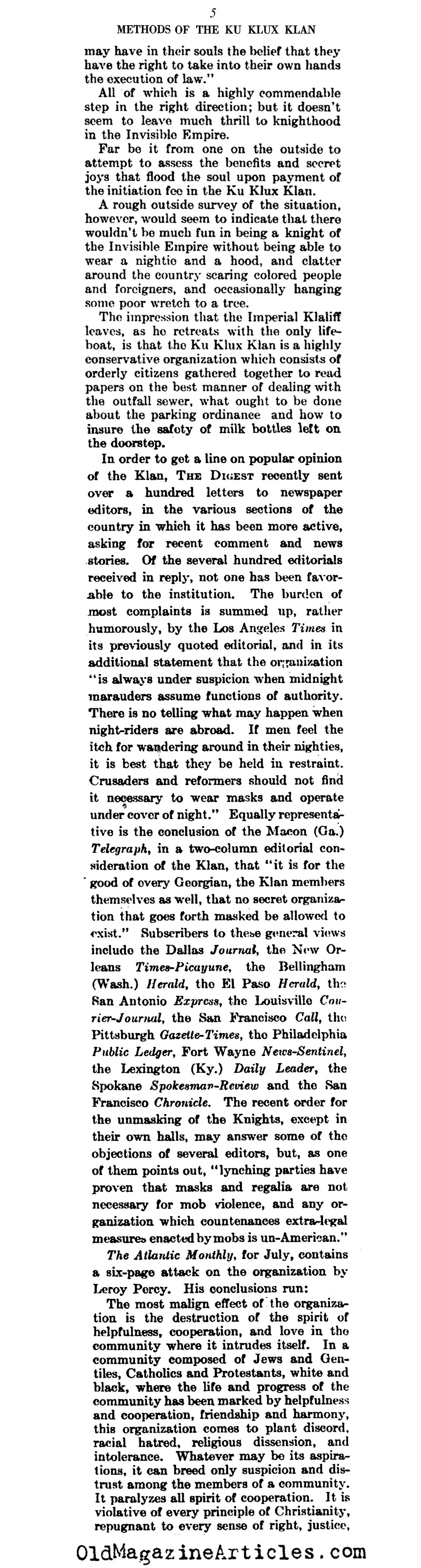 Klan Methods and Customs (Literary Digest, 1922)