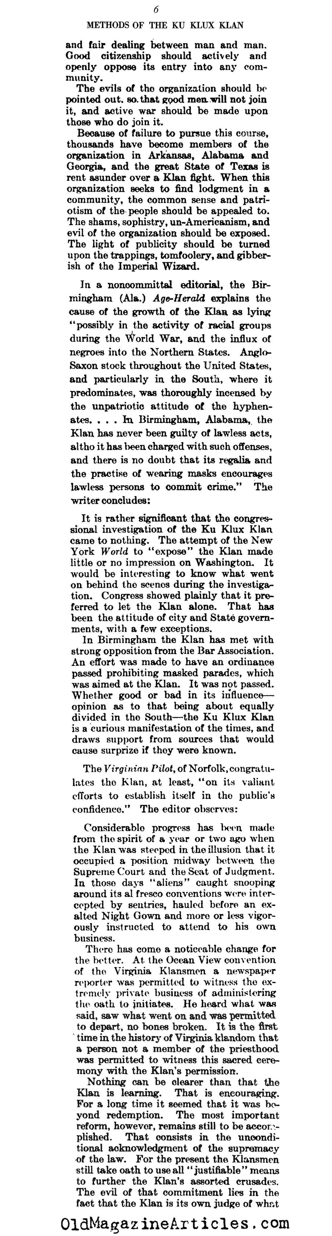 Klan Methods and Customs (Literary Digest, 1922)