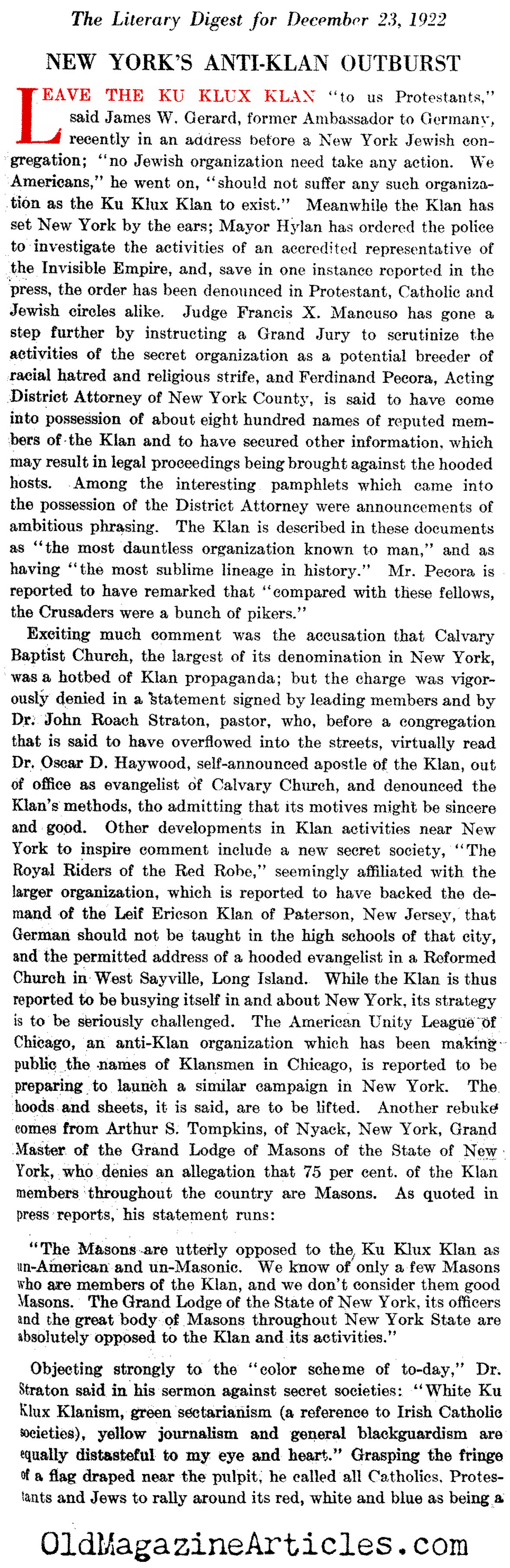 The Klan in New York City (Literary Digest, 1922)