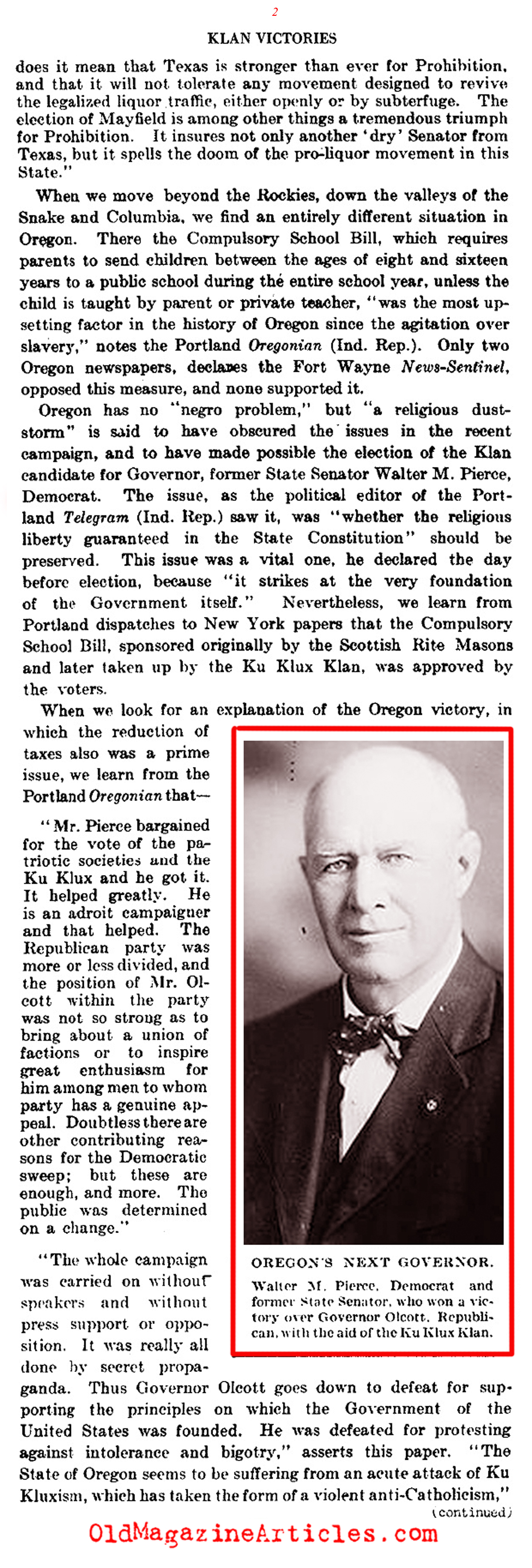 Klan Victories in Oregon and Texas (The Literary Digest, 1922)