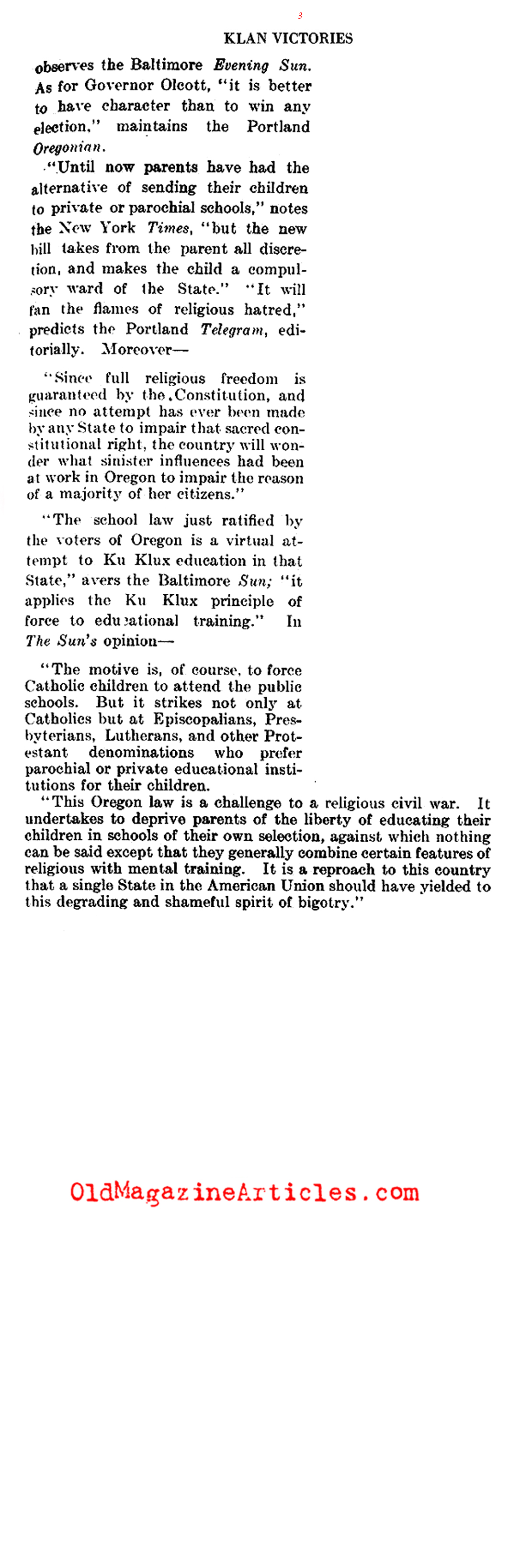 Klan Victories in Oregon and Texas (The Literary Digest, 1922)