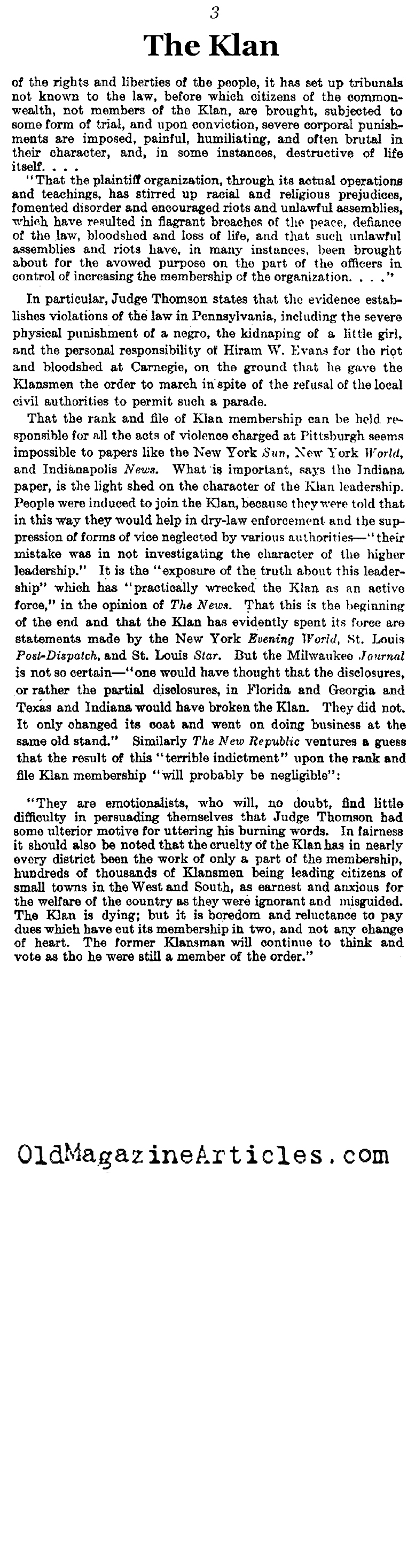 The KKK in Federal Court  (The Literary Digest, 1928)