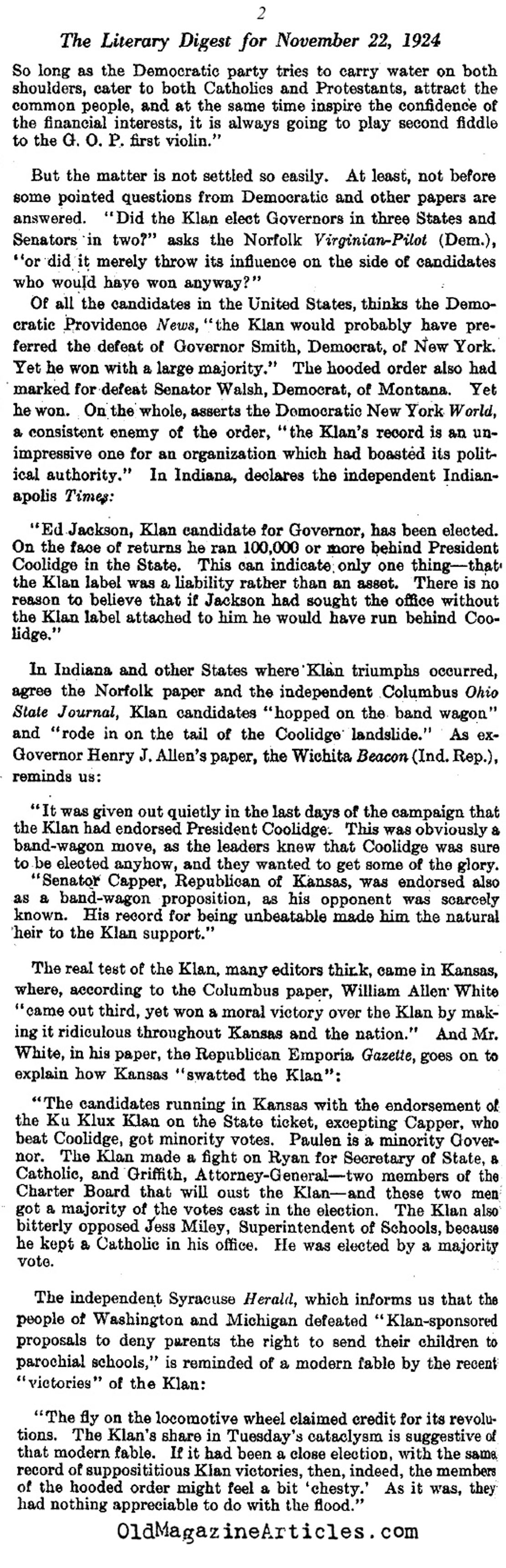 The  KKK Factor and the 1924 Elections (Literary Digest, 1924)