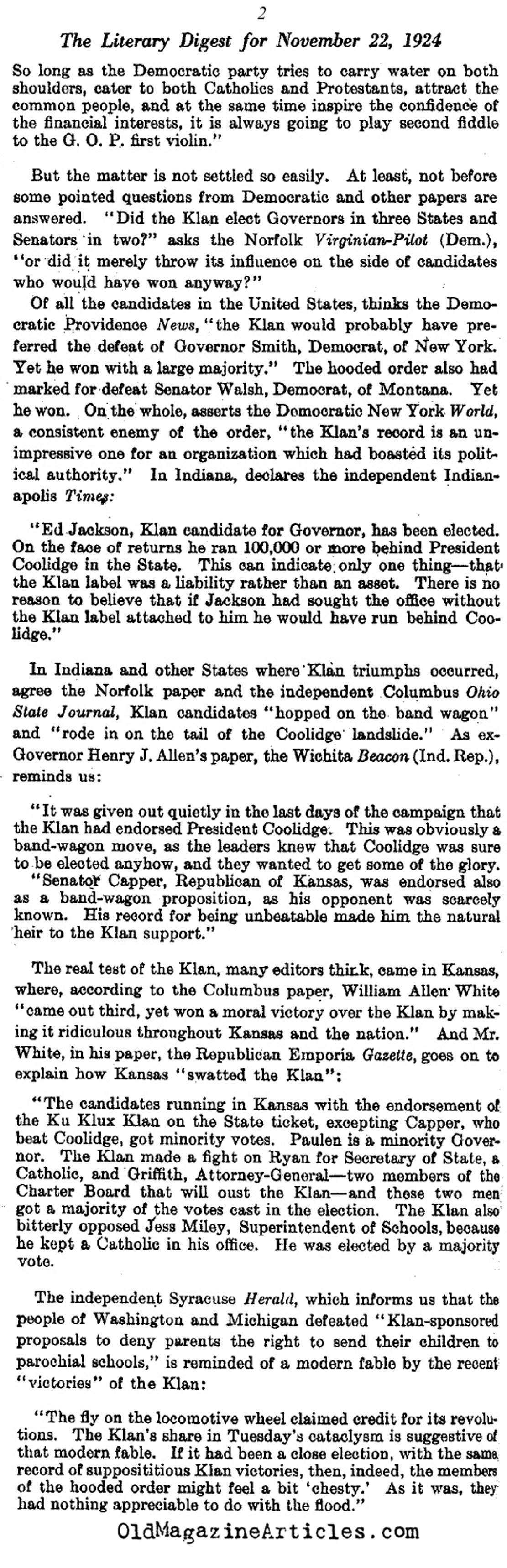 The  KKK Factor and the 1924 Elections (Literary Digest, 1924)