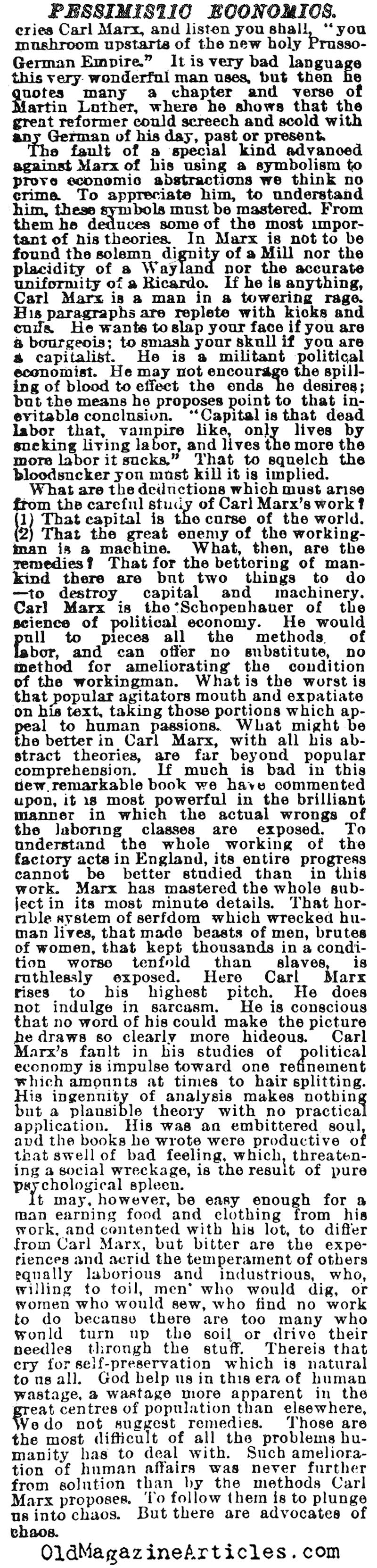Karl Marx Reviewed (NY Times, 1887)