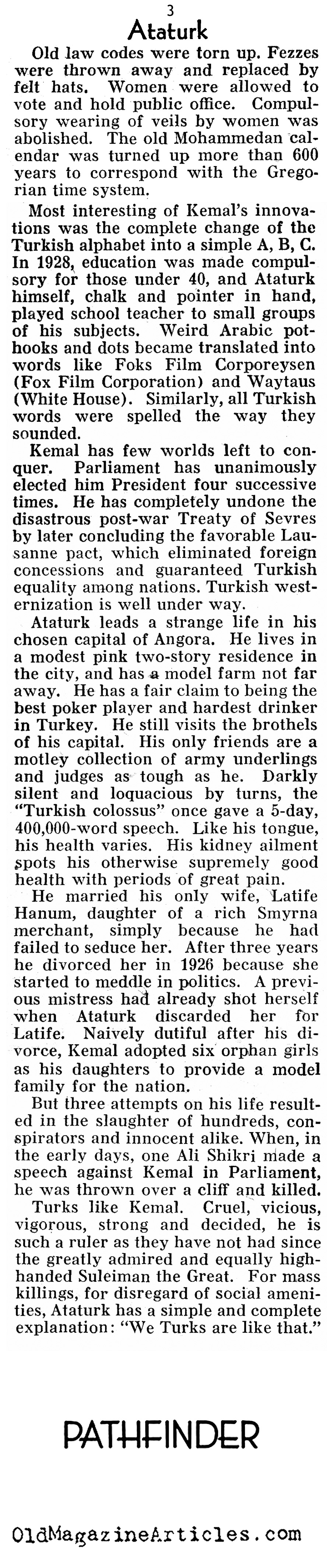 Mustafa Kemal Atatrk (Pathfinder Magazine, 1937)