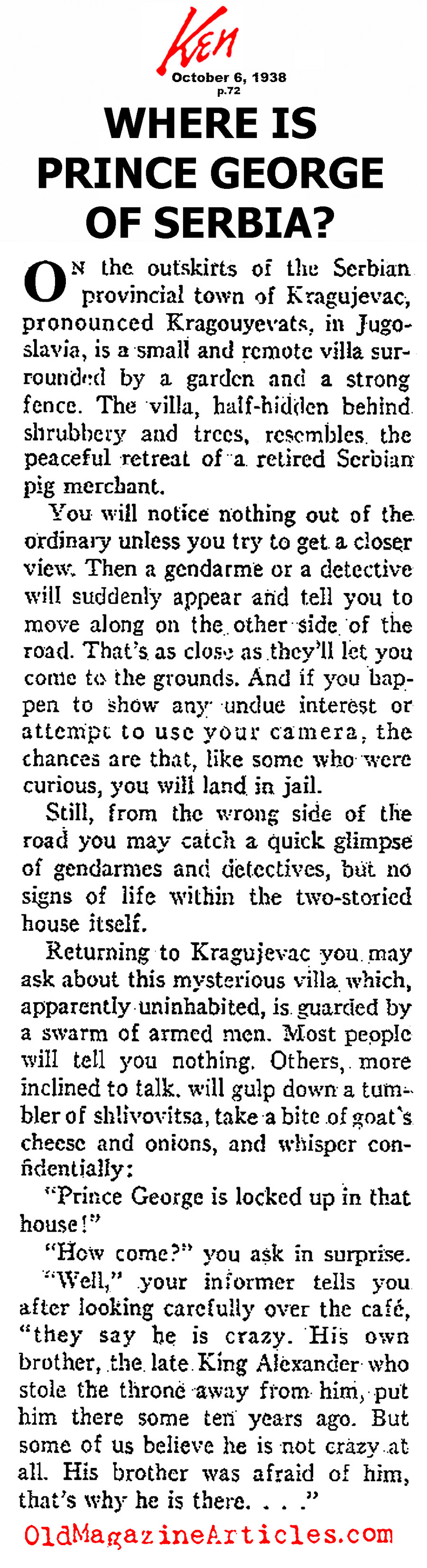 Where is King George of Serbia? (Ken Magazine, 1938)