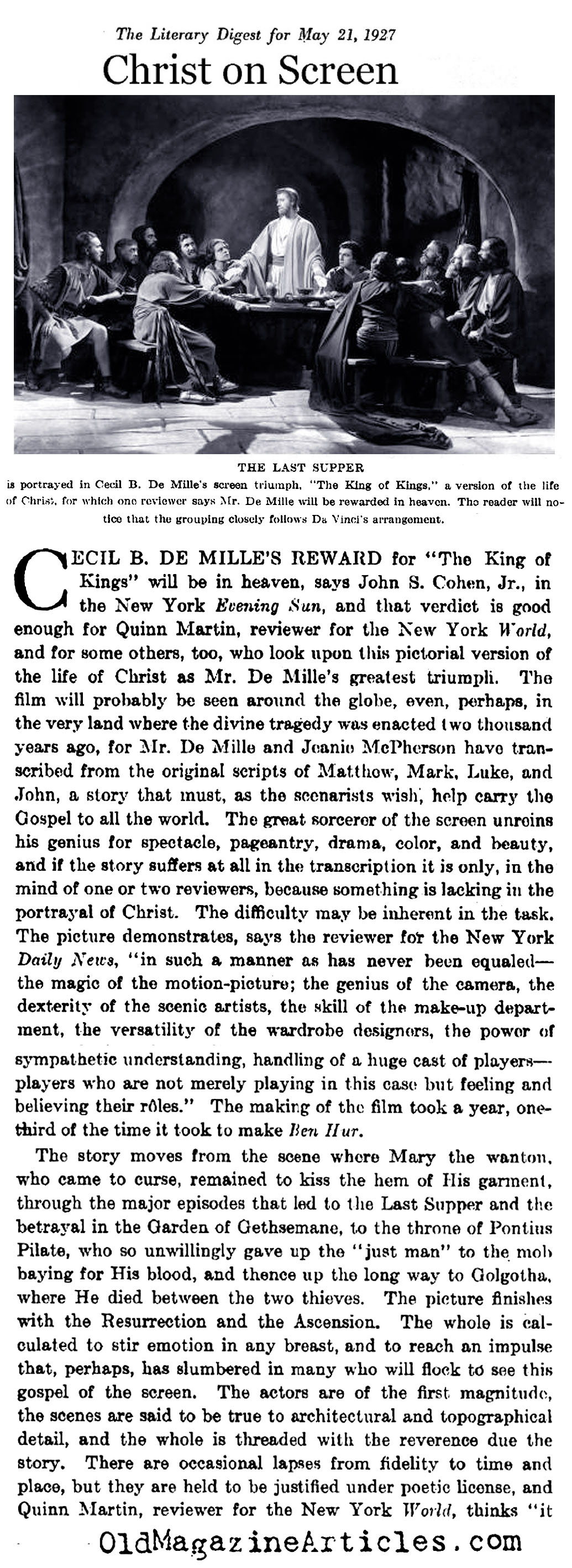 Christ is Big Box Office (The Literary Digest, 1927)