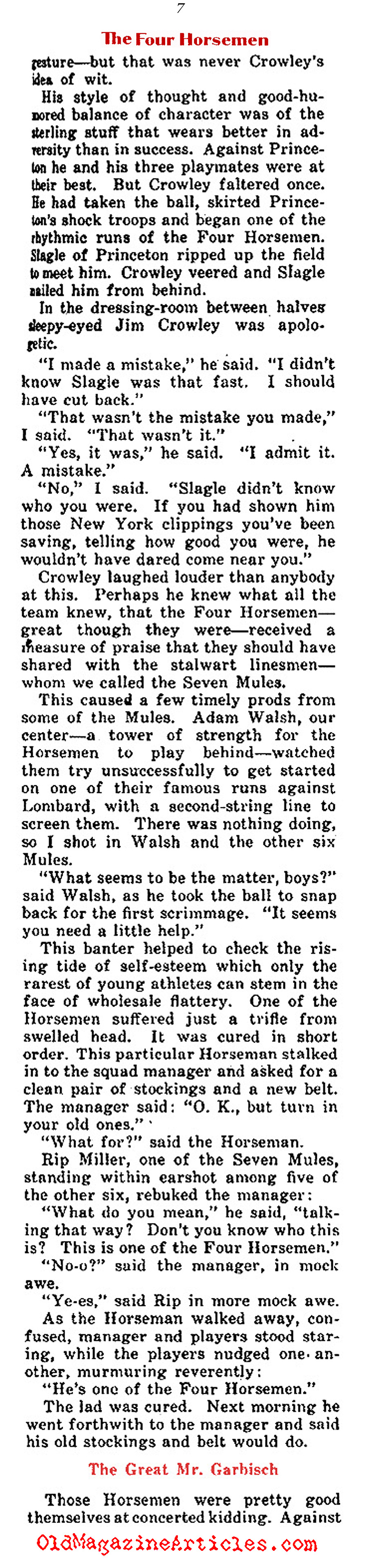 The Four Horsemen and Knute Rockne in His Own Words (Collier's Magazine, 1930)