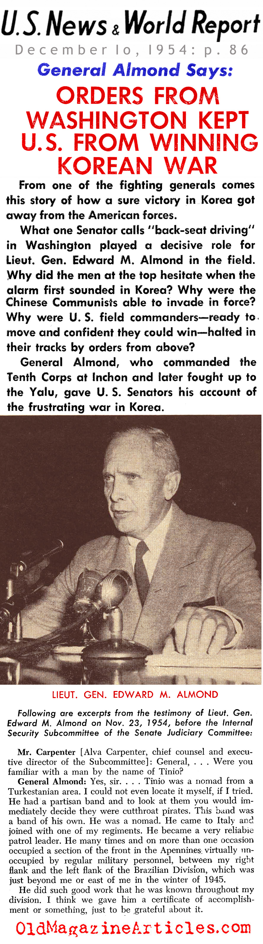 The Army Restrained (U.S. News & World Report, 1954)