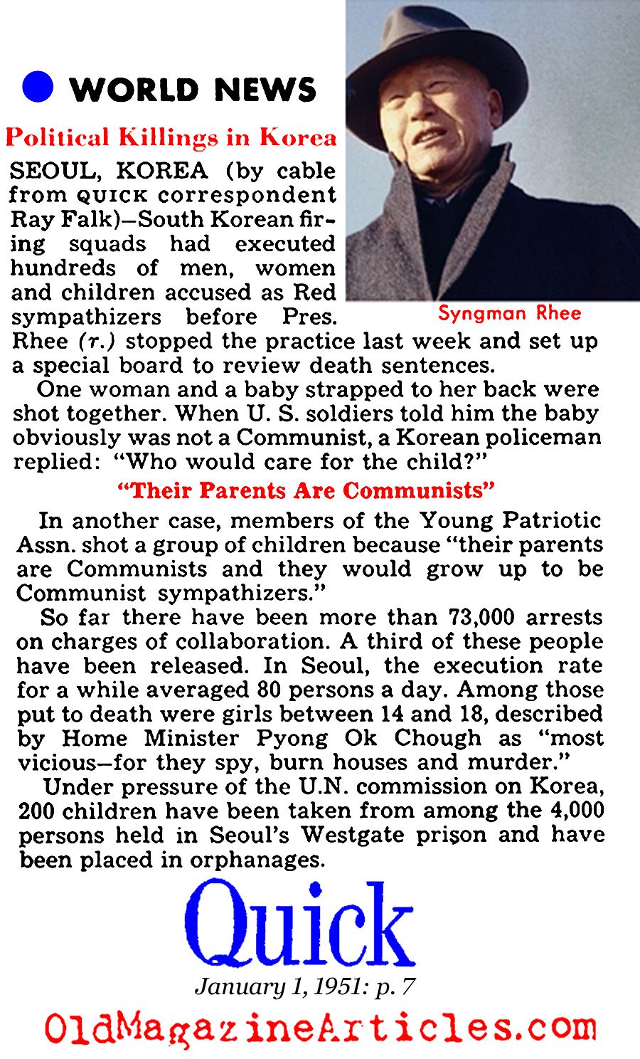 ''Political Killings in Korea'' (Quick Magazine, 1951)