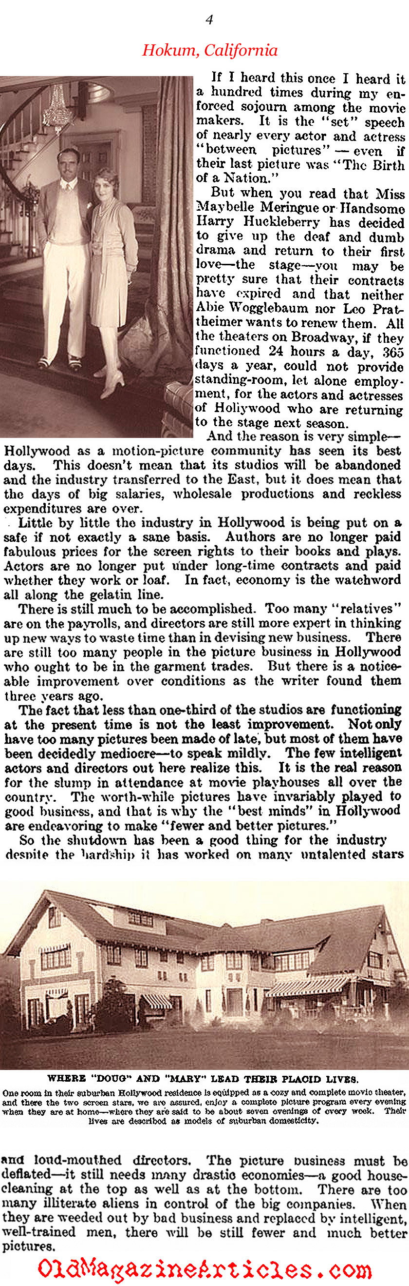 Dinner with Douglas Fairbanks and Mary Pickford  (Literary Digest, 1922)