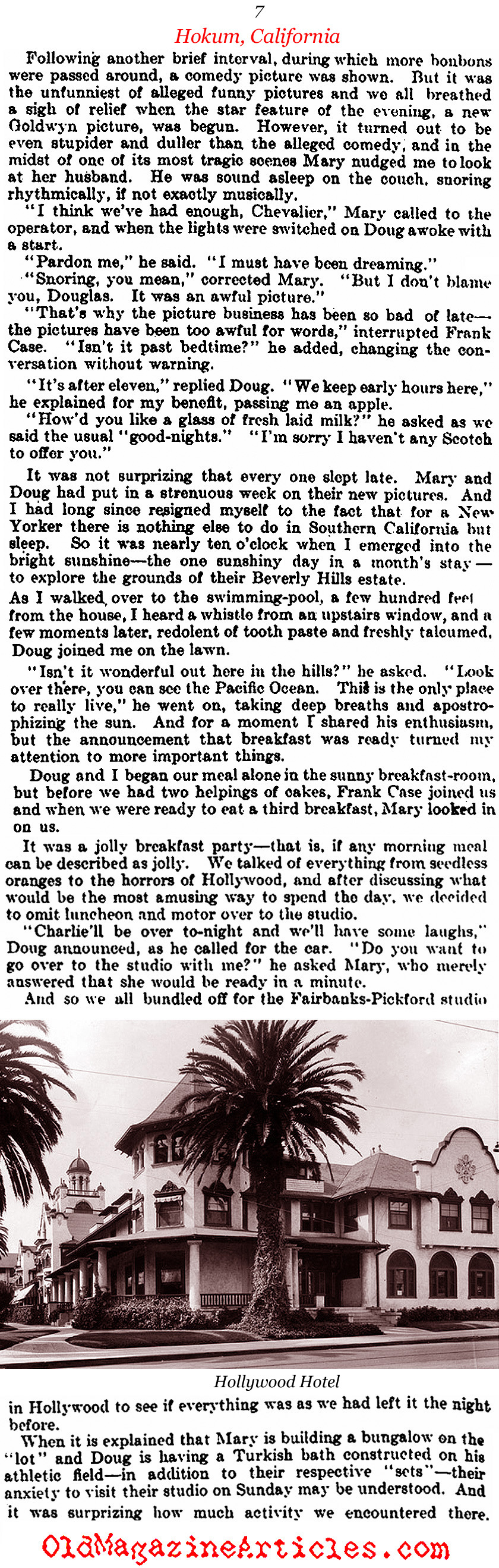 Dinner with Douglas Fairbanks and Mary Pickford  (Literary Digest, 1922)