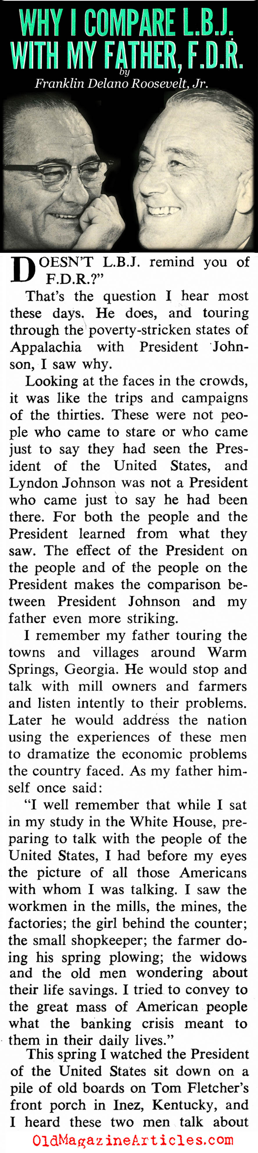 ''Why I Compare LBJ with my Father, FDR'' (Coronet Magazine, 1964)