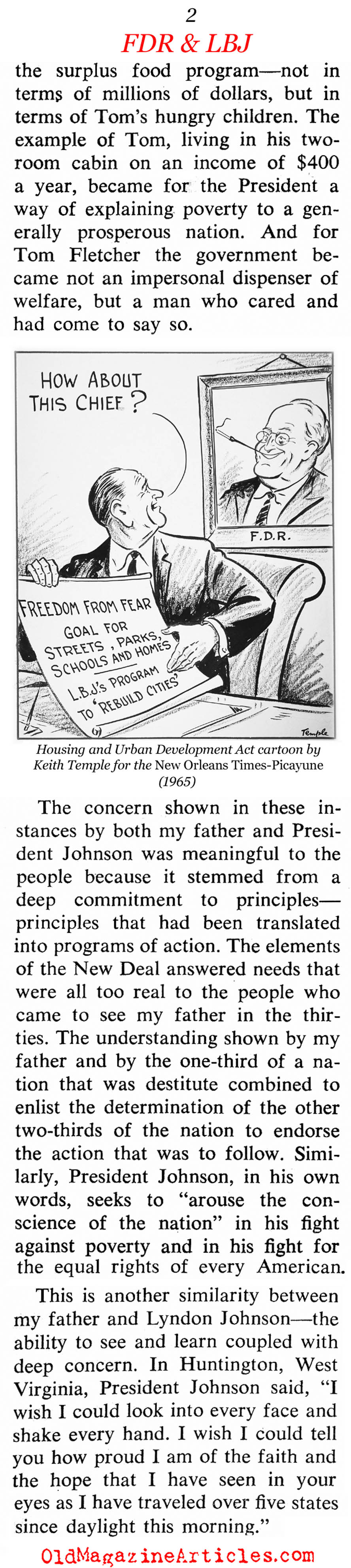 ''Why I Compare LBJ with my Father, FDR'' (Coronet Magazine, 1964)