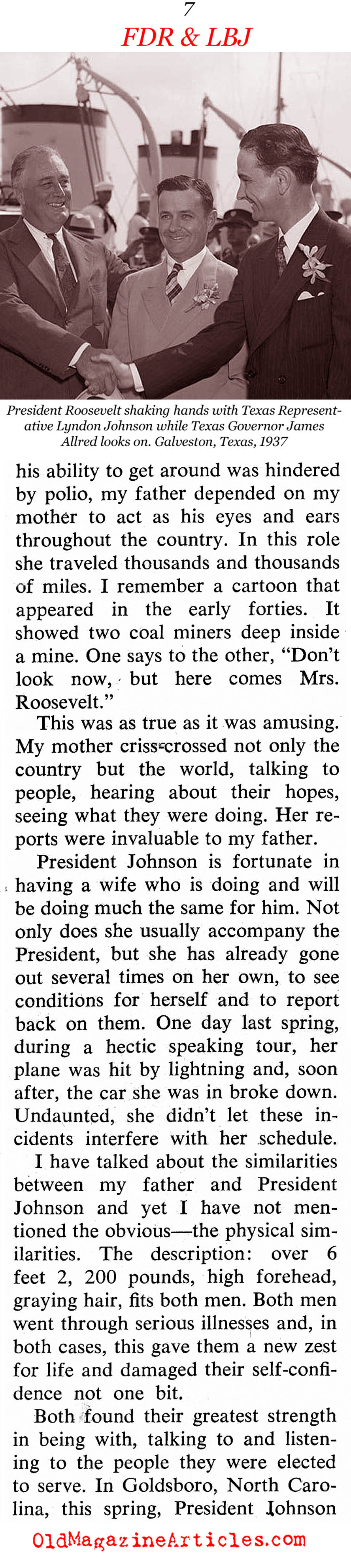 ''Why I Compare LBJ with my Father, FDR'' (Coronet Magazine, 1964)