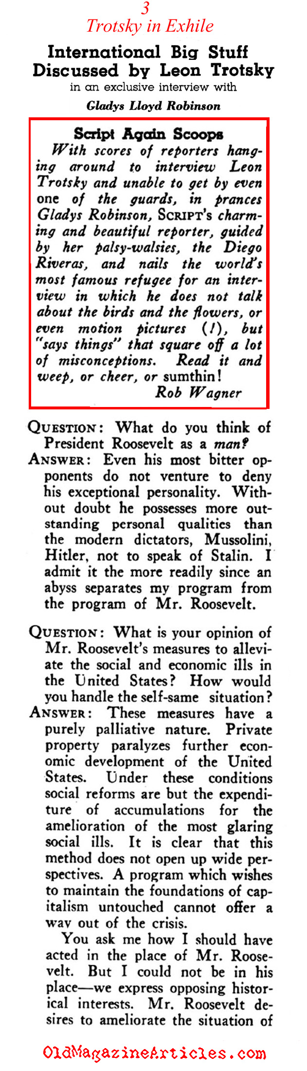 An Interview with Leon Trotsky (Rob Wagner's Script Magazine, 1938)