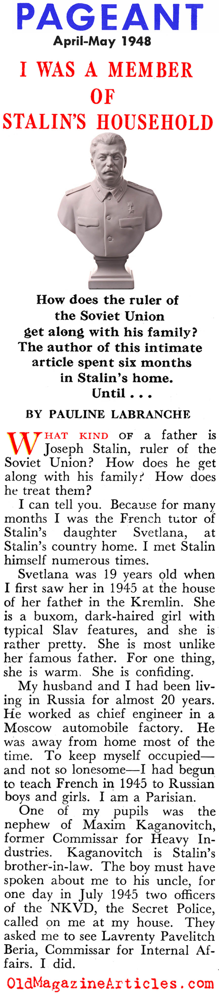 '''I was a Member of Stalin's Household'' (Pageant Magazine, 1948)
