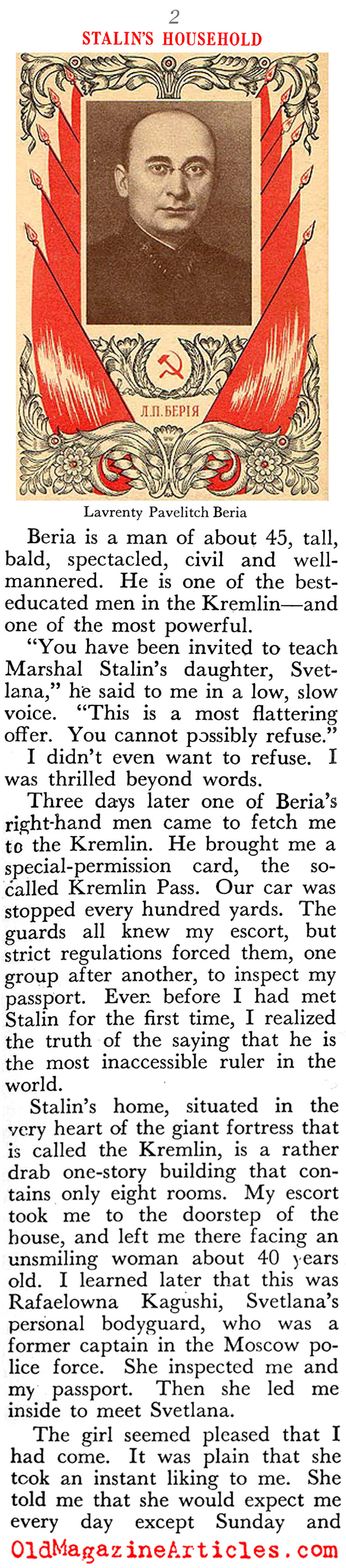 '''I was a Member of Stalin's Household'' (Pageant Magazine, 1948)