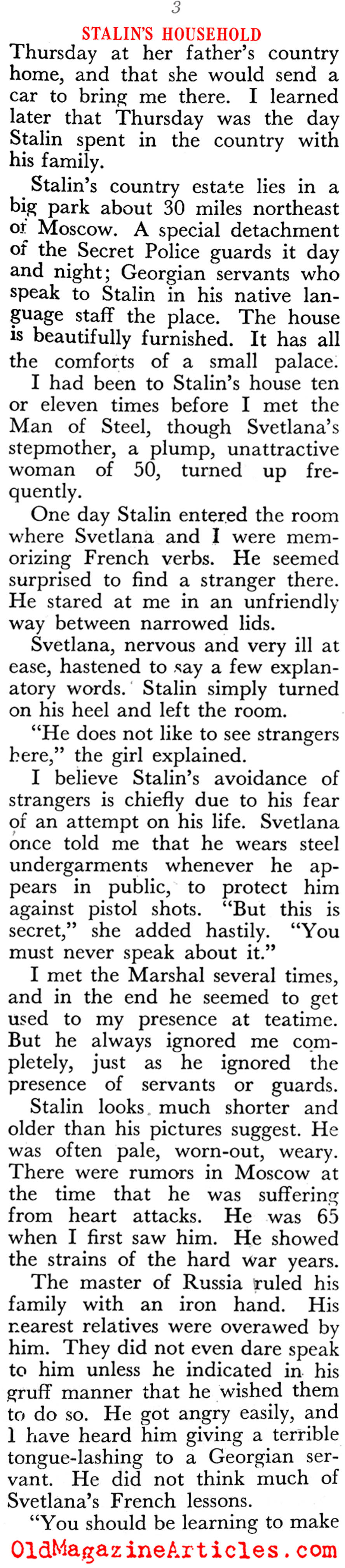 '''I was a Member of Stalin's Household'' (Pageant Magazine, 1948)