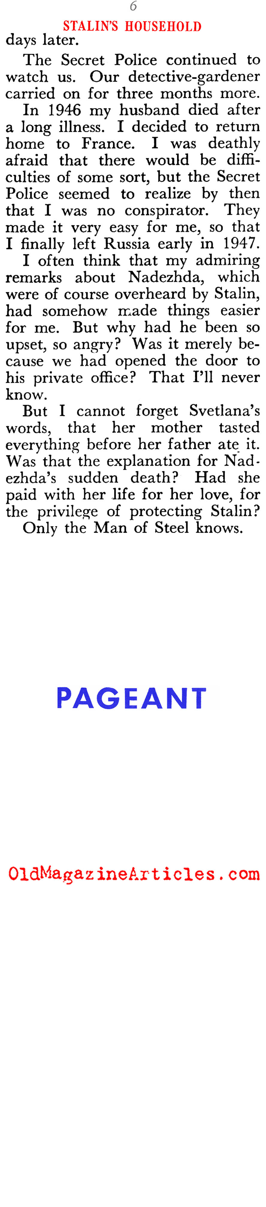 '''I was a Member of Stalin's Household'' (Pageant Magazine, 1948)