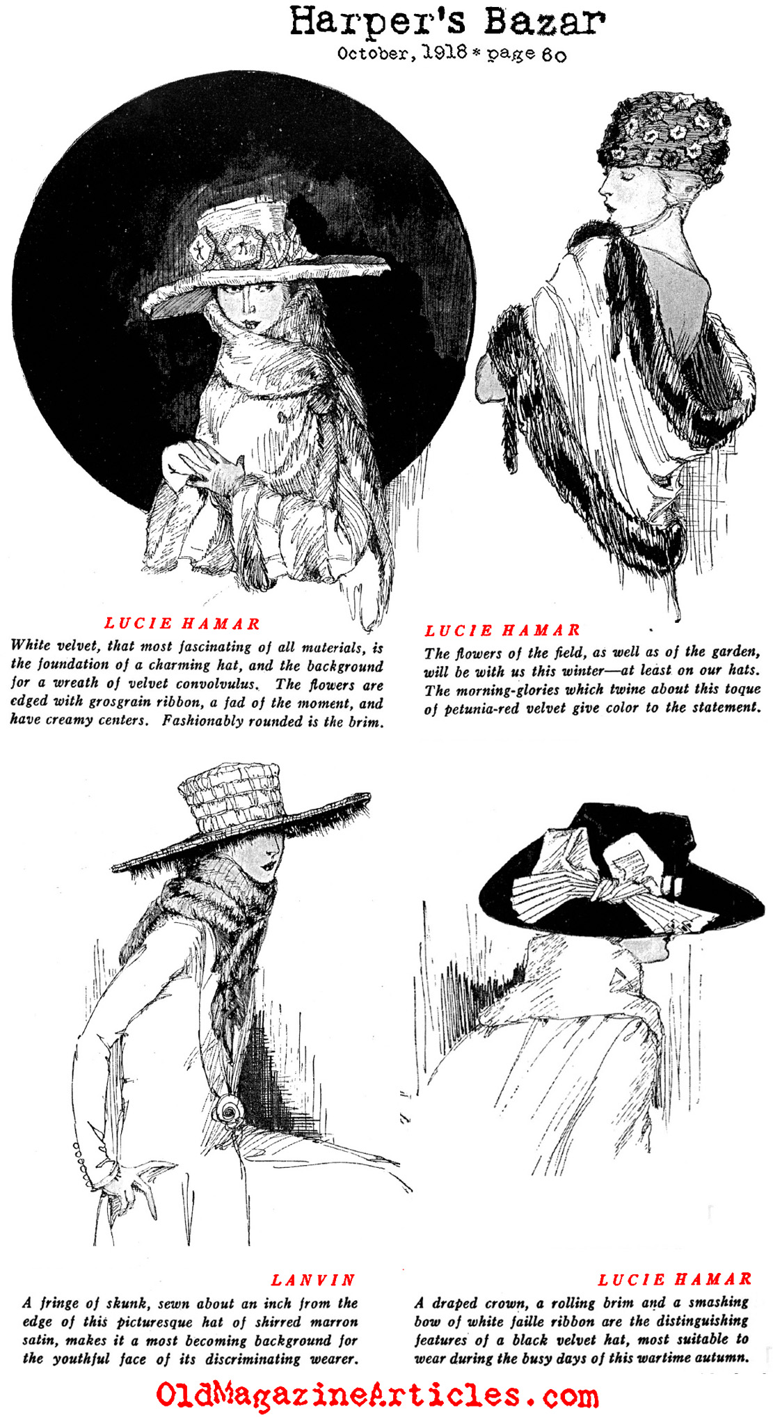 Paris Hats by Marie Louise, Lucie Hamar and Lanvin (Harper's Bazaar, 1918)