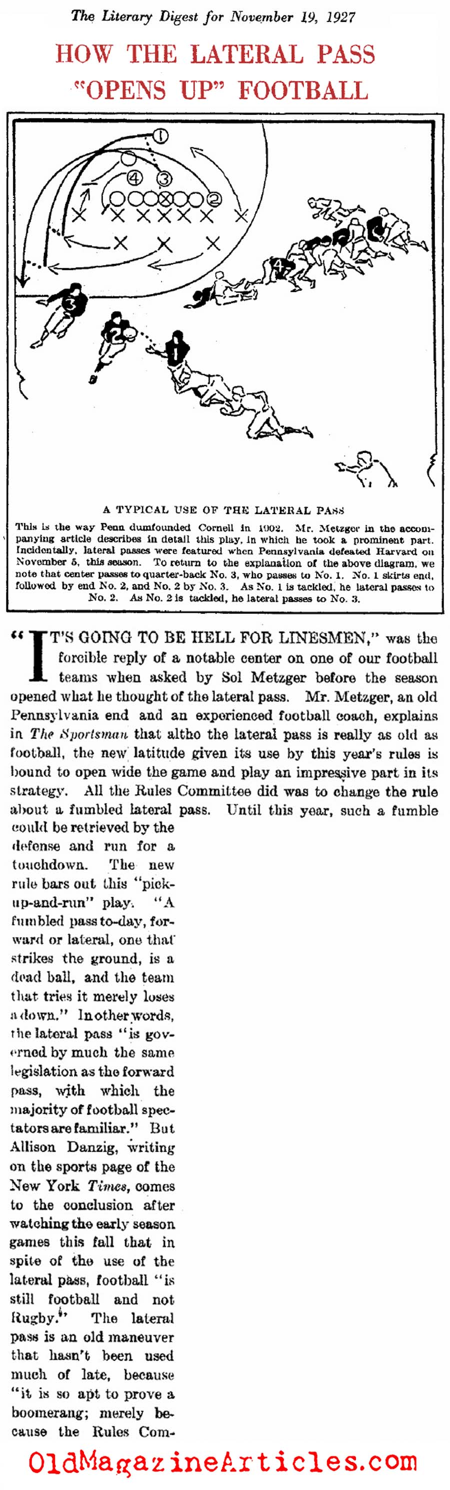 The Invention of Football's Lateral Pass (Literary Digest, 1927)