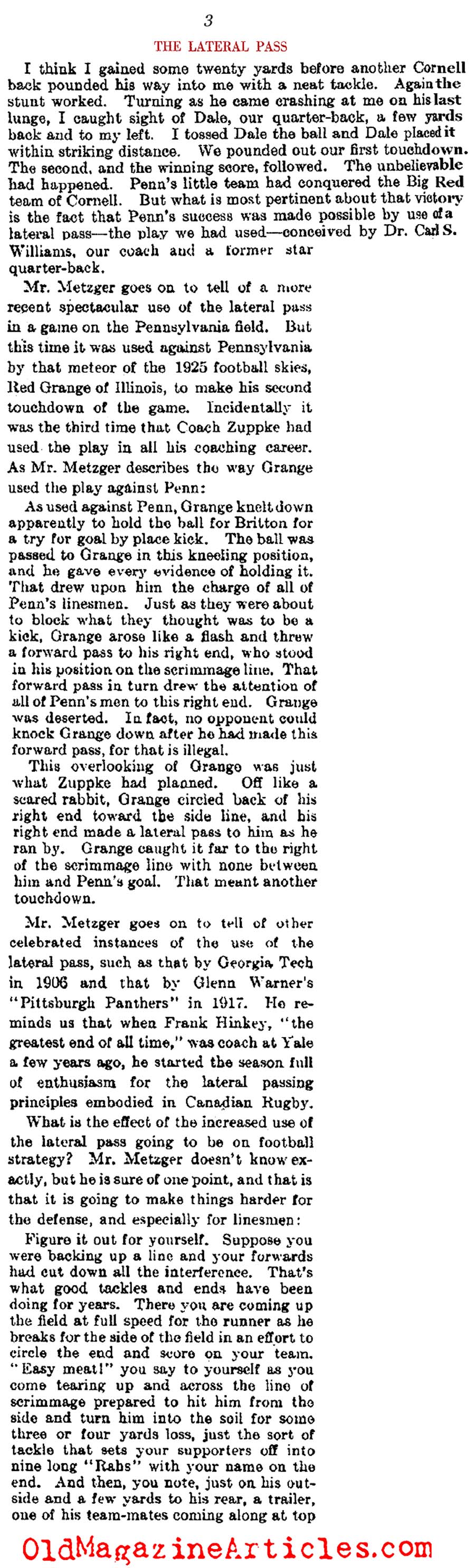 The Invention of Football's Lateral Pass (Literary Digest, 1927)