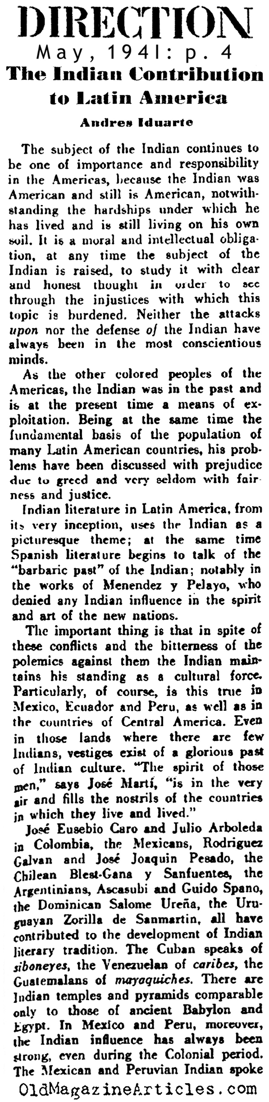 Native Contributions to Latin American Arts  (Direction Magazine, 1941)