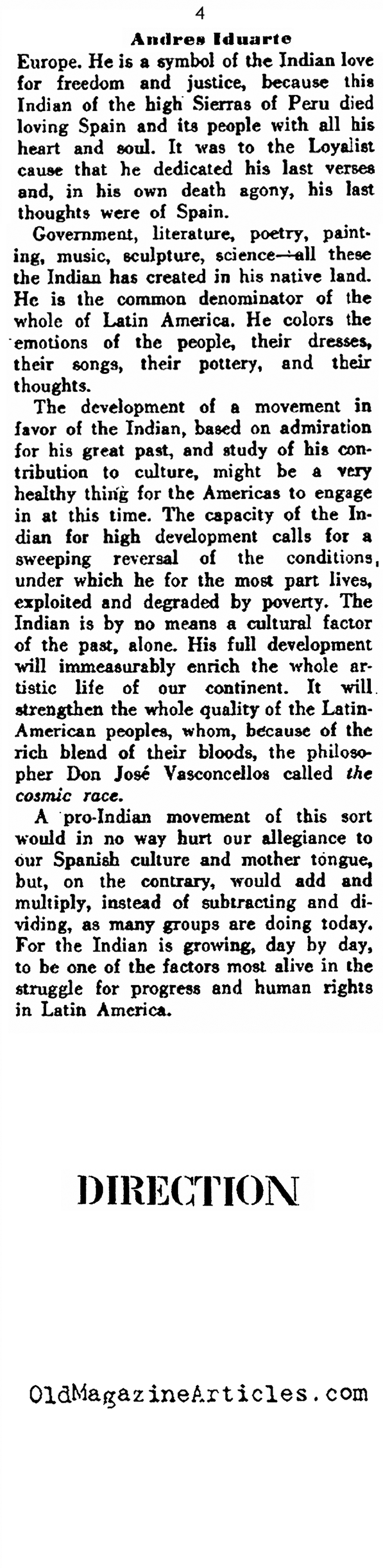 Native Contributions to Latin American Arts  (Direction Magazine, 1941)