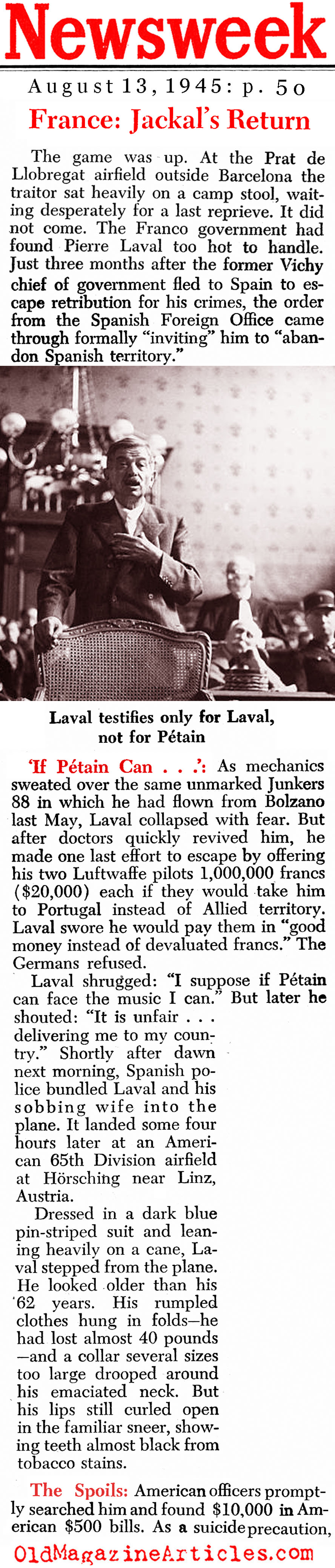 The Capture of Laval (Newsweek Magazine, 1945)