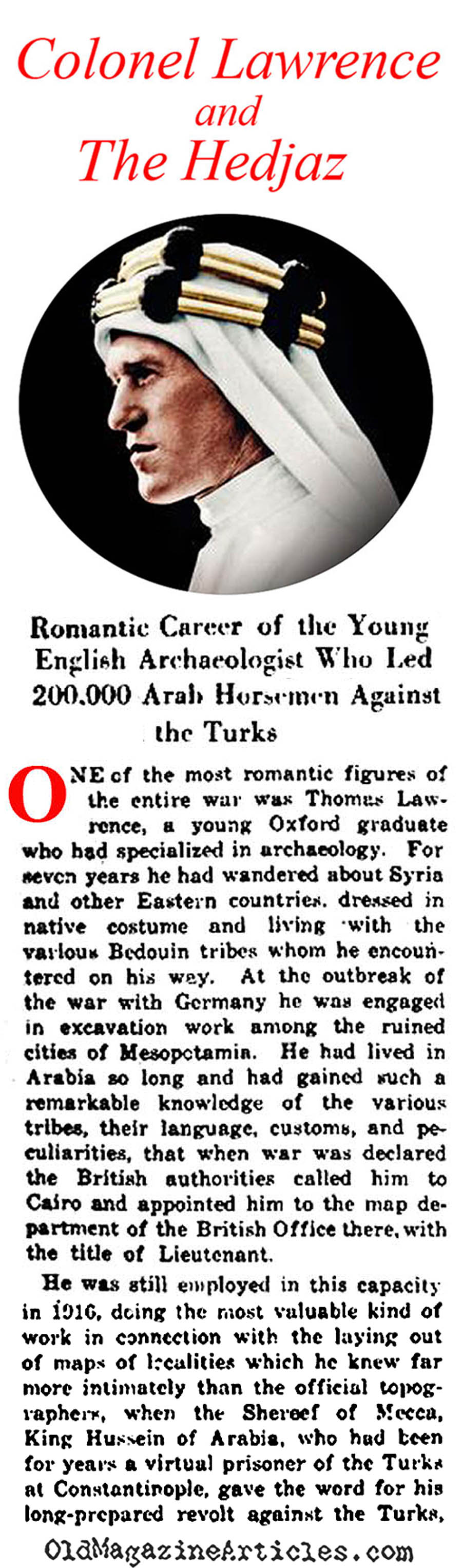 T.E. Lawrence (NY Times, 1919)