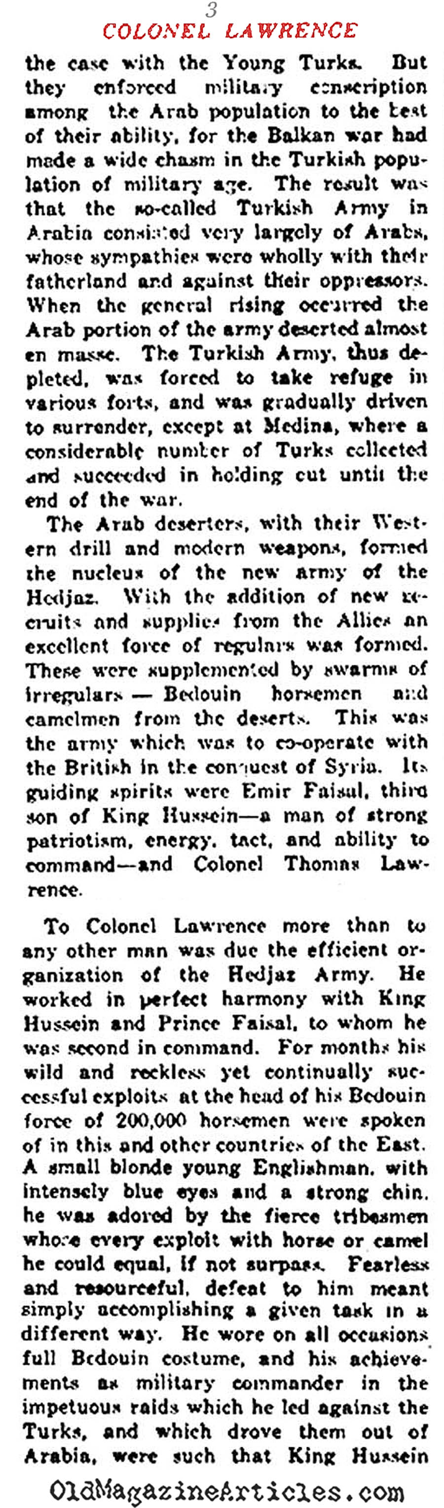T.E. Lawrence (NY Times, 1919)